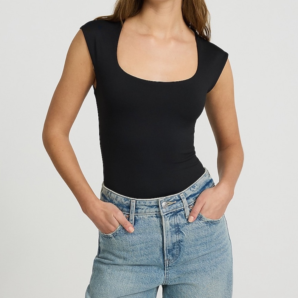 Express Black Fitted Cap Sleeve Bodysuit snap bottom - SOLD
